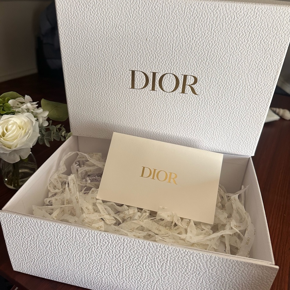 Dior White Gift Box with Gold Logo and Card